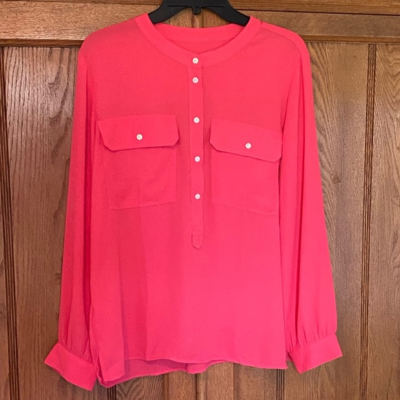 LOFT Tops - NWOT LOFT Blouse, Long Sleeve, Melon/Salmon, size Large, Button Neck